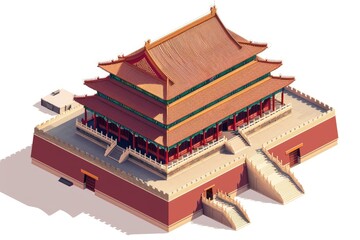 A large red and white building with a lot of detail