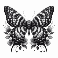 Wall Mural - butterfly with tiger print and flower tattoo illustration design