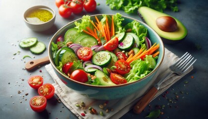 Wall Mural - Salad Bowl: A Medley of Fresh Vegetables