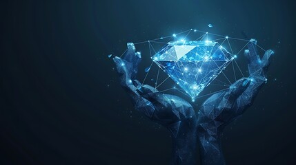Wall Mural - hand holding futuristic modern digital gem diamond for high value precious wealth technology innovat
