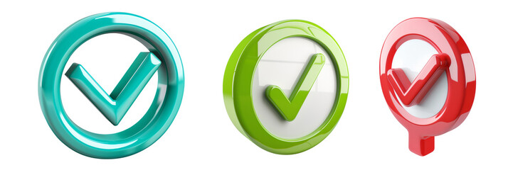 Sticker - 3d compliance icon, right sign on transparent background