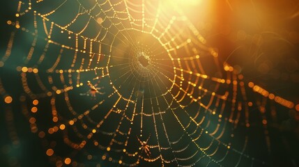 A Close up of a Spider's Web in the Middle of a Dark Room - Generative AI