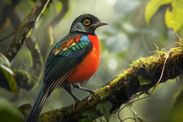 Collared Trogon male in rainforest