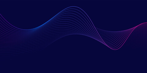 Wall Mural - Modern abstract glowing wave lines on dark background. Smooth curved wave line. Dynamic flowing wave lines design element. Futuristic technology and sound wave pattern. Vector EPS10.