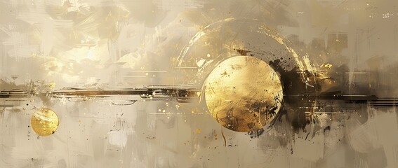 Sticker - Abstract art print with golden texture and brush strokes. Modern illustration. Oil on canvas. Modern prints, wallpapers, posters, cards, murals, rugs, hangings and other modern art designs are