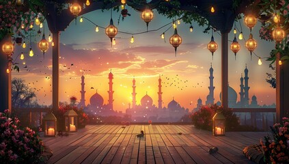 Wall Mural - Magical Sunset Over Exotic Cityscape