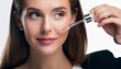 © Eggy - Beautiful Woman holding a Pipette with Skincare Serum - Applying Serum to her Face - Hyaluronic Acid, Anti Aging, Moisturiser, Repair, Hydrating, Vitamin, Ascorbic, Retinol, Exfoliant, Azelaic
