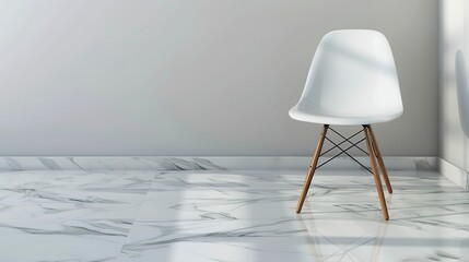 Poster - A white chair is on a marble floor 