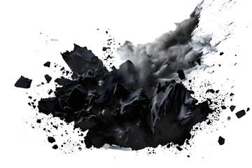 Wall Mural - Exploding black rock with dust isolated on transparent background