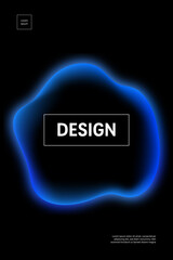 Wall Mural - organic blue shape glowing on a black background with frame and negative space for futuristic and mo