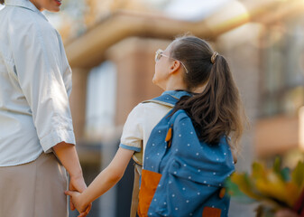 Wall Mural - Parent and kid going to school