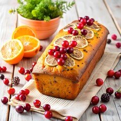 Canvas Print - Delicious homemade orange ,cranberries and poppy seeds loaf cake 