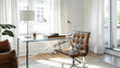 © Matthias - Home office with glass desk and high-end leather chair