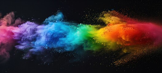 Wall Mural - Black background with a colorful powder explosion in rainbow colors background banner