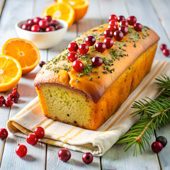 Wall Mural - Delicious homemade orange ,cranberries and poppy seeds loaf cake 