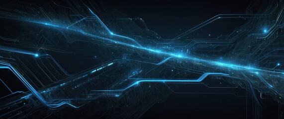 Wall Mural - An abstract digital background featuring glowing blue lines and circuits, perfect for technology-related concepts and modern designs.