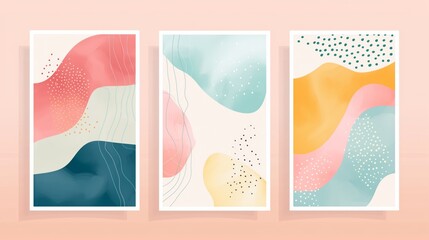 Wall Mural - minimal abstract pastel free form shape color wall art frame design collection set three