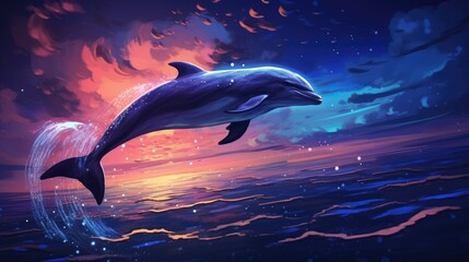 Wall Mural - A dolphin jumps out of the water