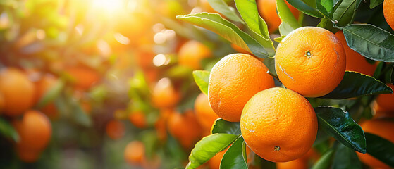 Wall Mural - Close-up of Fresh Oranges on Tree