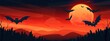 © Alice a. - A Halloween themed poster with bats flying in the sky and a large red moon in the background. Scene is spooky and eerie, perfect for the Halloween season