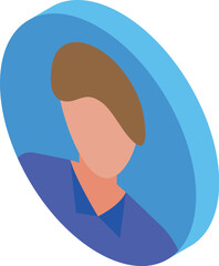 Wall Mural - Isometric icon of a young man with brown hair wearing a blue shirt