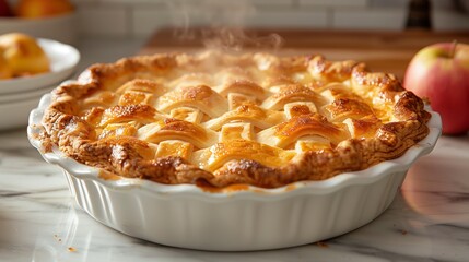 Wall Mural - Freshly Baked Apple Pie With Lattice Crust and Steam Rising