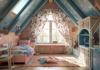 Wall Mural - Children's room with a large window.,.