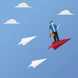 © Master Art - Businessman stands on red paper airplanes