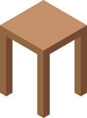 Wall Mural - Simple brown wooden stool with square seat standing on four legs, furniture for sitting isometric icon