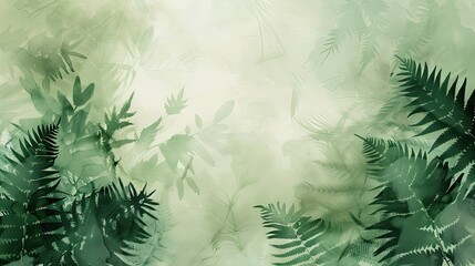 Background with smooth brush strokes in forest green and antique white and fern fronds