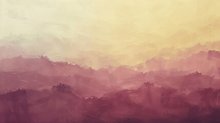 Poster - Serene background with muted maroon pale yellow and ghostly misty mountains