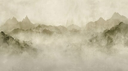 Sticker - intricate brush strokes in taupe and moss featuring mountain ranges and light
