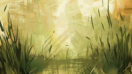 Sticker - Dynamic brush strokes in bronze and olive with tall grass and soft light background