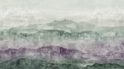 Canvas Print - Brush strokes in plum and sage subtle ghostly hilltops soft diffused light