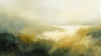 Poster - Backdrop with sweeping strokes in mustard and sage blurry marshlands luminous mist