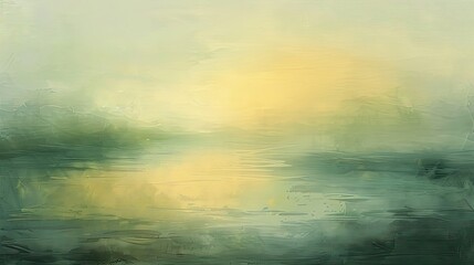 Canvas Print - Brush strokes in mustard and sage blurry marshlands gentle mist