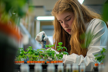 Wall Mural - College students conducting experiments in biology lab