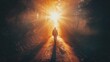 © Daniel - A man walking down a straight path towards a bright light