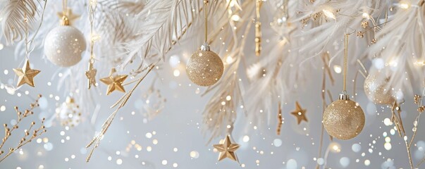 Wall Mural - create a festive and magical atmosphere with white and gold christmas ornaments, bringing joy and ch