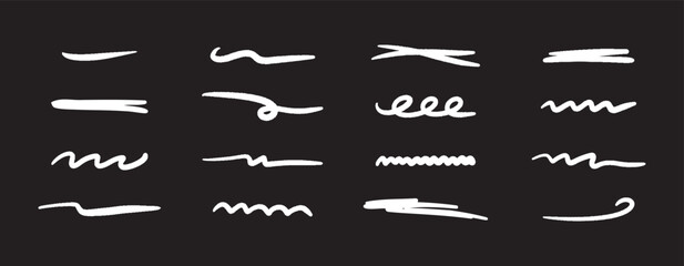 Poster - Vector doodle brush lines set. Hand-drawn charcoal smears, strikethroughs, and swirls. Horizontal sketchy wavy strokes
