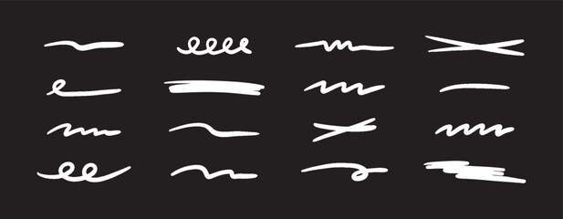 Leinwandbilder - Vector doodle brush lines set. Hand-drawn charcoal smears, strikethroughs, and swirls. Horizontal sketchy wavy strokes