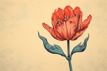 Wall Mural - Ukiyo-e art print style Tulip drawing flower sketch.