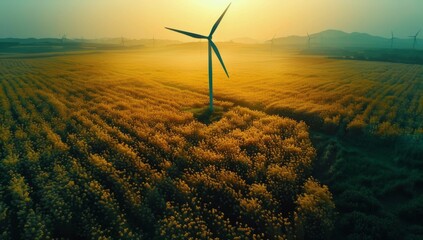 Wall Mural - Aerial View of Wind Turbine in Field