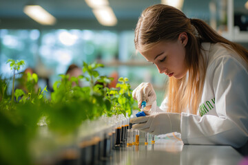 Sticker - College biology lab with students performing experiments