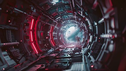 Astronaut Walking Through a Futuristic Space Tunnel