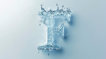 capital letter f made of blue water splashes or ice on light background. scrapbook activity. generat