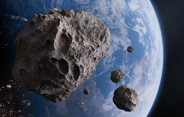 Wall Mural - blue earth and asteroids in the space. view of planet earth from space. elements of this image furni