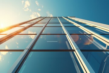 Wall Mural - modern glass office building reflecting sunlight and clouds