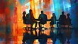 © nuttapong - Silhouettes of business people in a meeting, with vibrant colors and artistic brushstrokes.