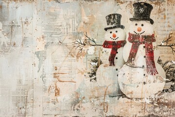 Wall Mural - Cute snowmen ephemera border backgrounds snowman drawing.